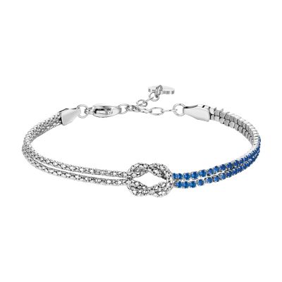 Luca Barra Bracciale Acciaio Con Nodo e Zirconi Blu