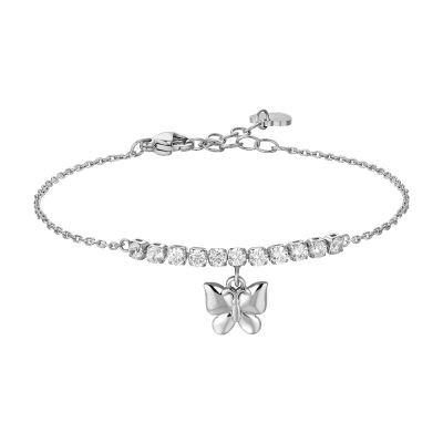 Luca Barra Bracciale Acciaio Farfalla e Zirconi Bianchi