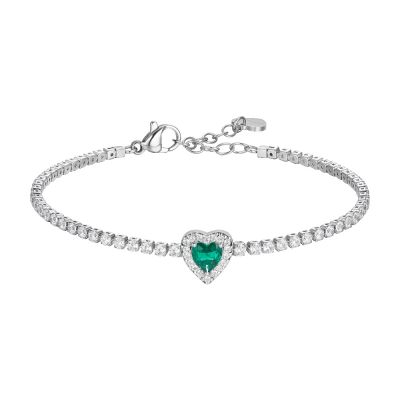 Luca Barra Tennis Acciaio Cristalli Bianchi e Cuore Verde