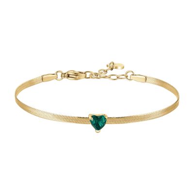 Luca Barra Bracciale Acciaio Gold Cuore Verde