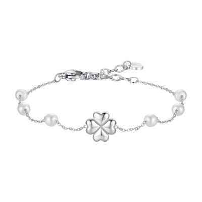 Luca Barra Bracciale Acciaio Quadrifoglio e Perle