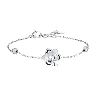 Luca Barra Bracciale Acciaio Fiore con Zircone Bianco