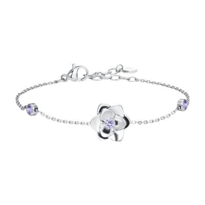 Luca Barra Bracciale Acciaio Fiore con Zircone Viola