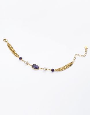 Barbieri Bracciale 2 Fili Metallo Dorato Perla e Ametista