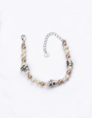 Barbieri Bracciale Metallo Rodiato Perle e Zirconi