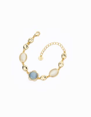 Barbieri Bracciale Metallo Dorato Pietra Celeste e Bianche