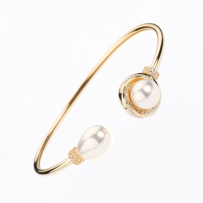Barbieri Bangle Metallo Dorato Perle Crema e Zirconi