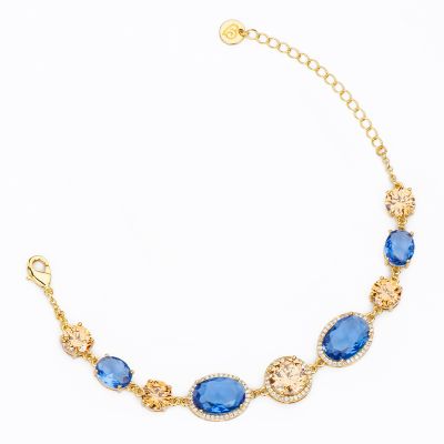 Barbieri Bracciale Metallo Dorato Cristalli Zaffiro e Topazio