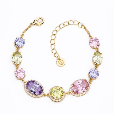 Barbieri Bracciale Metallo Dorato Cristalli Multicolor