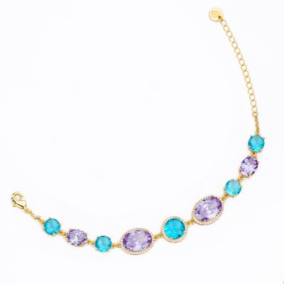 Barbieri Bracciale Metallo Dorato Cristalli Ametista e Turchese
