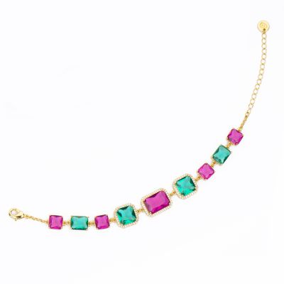 Barbieri Bracciale Metallo Dorato Cristalli Rosa e Smeraldo