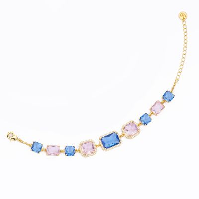 Barbieri Bracciale Metallo Dorato Cristalli Rosa e Zaffiro