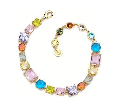 Barbieri Bracciale Metallo Dorato Cristalli Multicolor