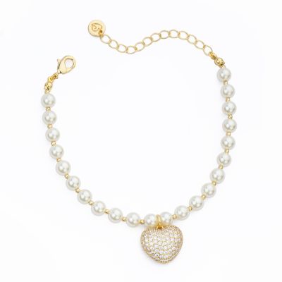 Barbieri Bracciale Metallo Dorato Perle e Cuore