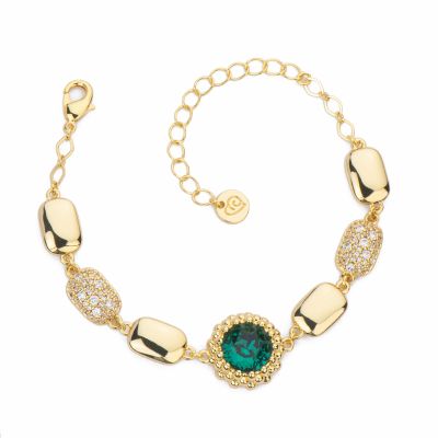 Barbieri Bracciale Metallo Dorato Smeraldo e Zirconi