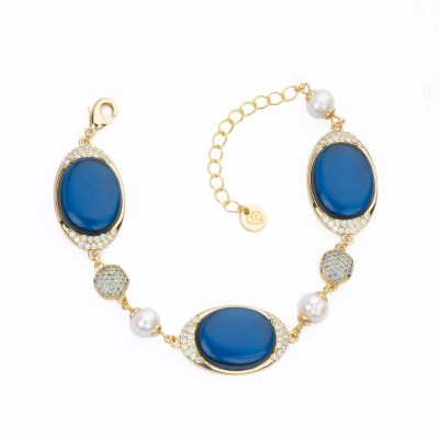 Barbieri Bracciale Metallo Dorato Perle e Cristalli