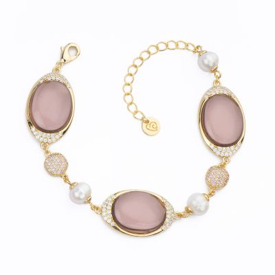 Barbieri Bracciale Metallo Dorato Perle e Cristalli