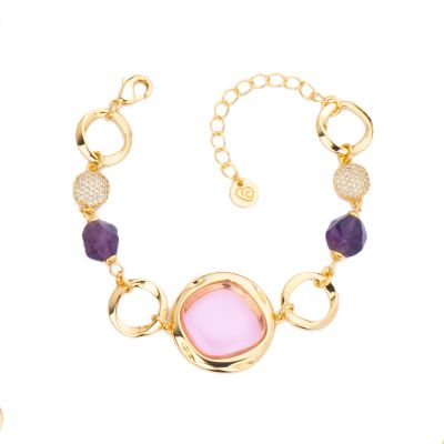 Barbieri Bracciale Metallo Gold Cristallo Rosè e Ametista