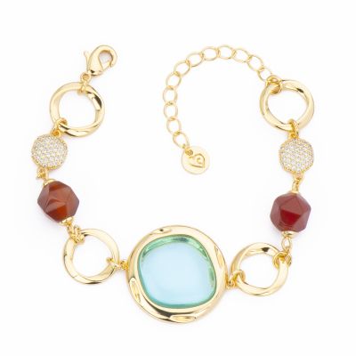 Barbieri Bracciale Metallo Gold Cristallo Azzurro e Red Agata