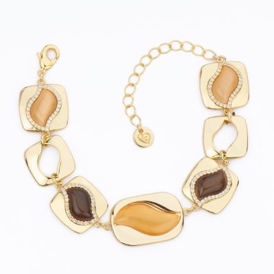 Barbieri Bracciale Metallo Dorato Foglio e Zirconi