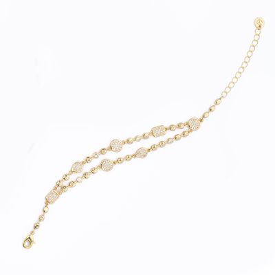 Barbieri Bracciale 2 Fili Metallo Dorato con Zirconi