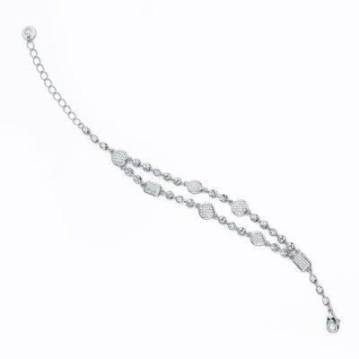 Barbieri Bracciale 2 Fili Metallo Rodiato con Zirconi