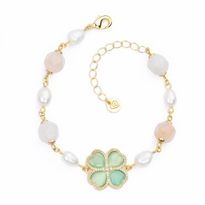 Barbieri Bracciale Metallo Dorato Quadrifoglio Verde