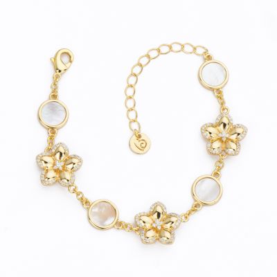 Barbieri Bracciale Metallo Gold Fiori Zirconi e Madreperla