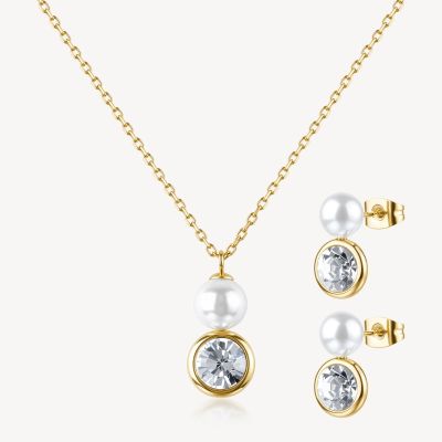 Brosway Set Collana e Orecchini Acciaio Gold Perla e Cristalli