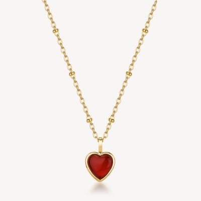 Brosway Collana Acciaio Gold Cuore Agata Rossa