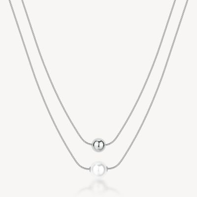 Brosway Collana 2 Fili Acciaio Sfera e Perla Perfect