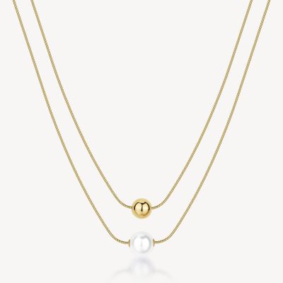 Brosway Collana 2 Fili Acciaio Gold Sfera e Perla Perfect