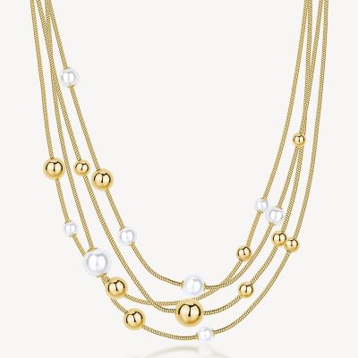 Brosway Collana 4 Fili Acciaio Gold Sfere e Perle Perfect