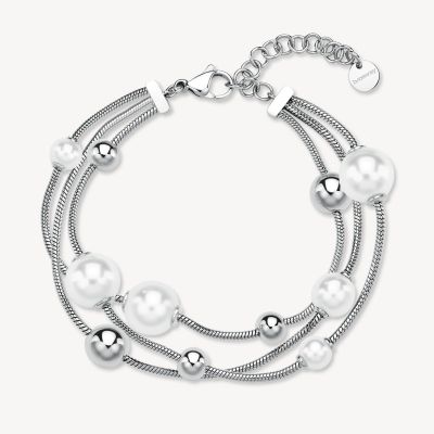 Brosway Bracciale 3 Fili Acciaio Perle e Sfere Perfect