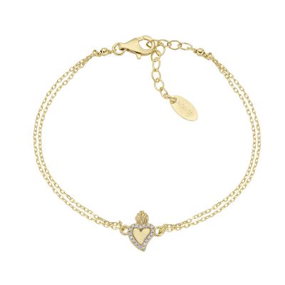Amen Bracciale 2 Fili Argento Dorato Cuore Sacro
