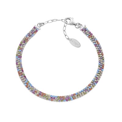 Amen Tennis Argento 3 File di Zirconi Multicolor