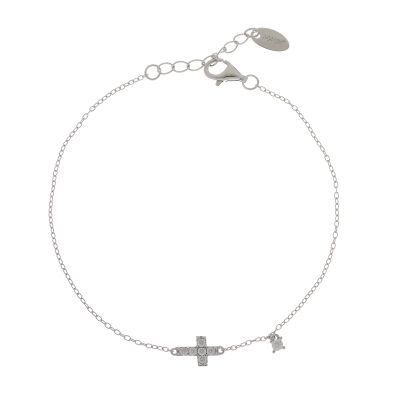 Amen Bracciale Argento Croce Zirconi Bianchi