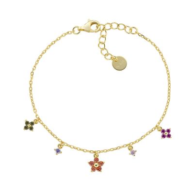 Amen Bracciale Argento Gold Fiori Multicolor