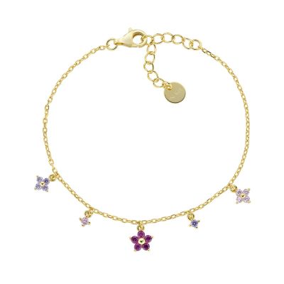 Amen Bracciale Argento Gold Fiori Multicolor