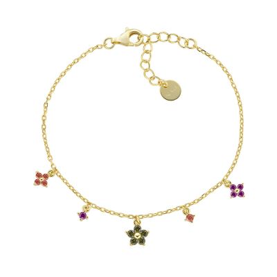Amen Bracciale Argento Gold Fiori Multicolor