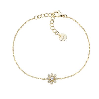 Amen Bracciale Argento Gold Fiore Cristalli Bianchi