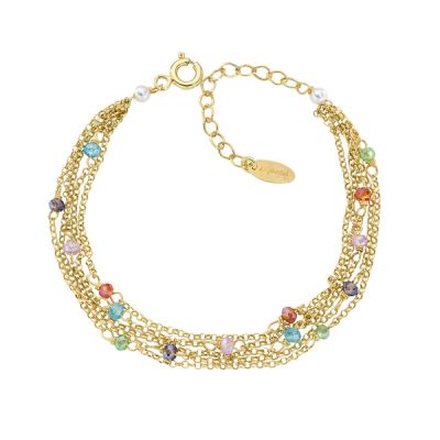 Amen Bracciale Multifilo Argento Gold Perle e Cristalli