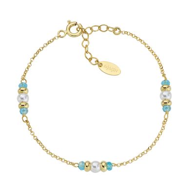 Amen Bracciale Argento Gold Perle e Cristalli