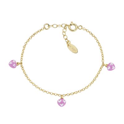 Amen Bracciale Argento Dorato Smalto Rosa e Bianco