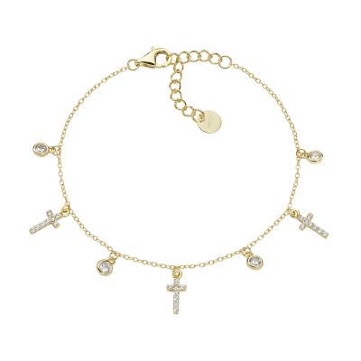 Amen Bracciale Argento Gold Croci e Zirconi