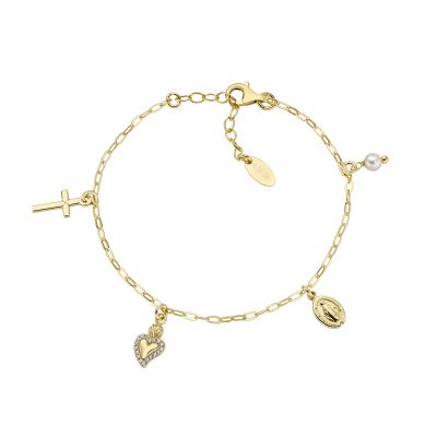Amen Bracciale Argento Dorato Madonnina e Cuore Sacro