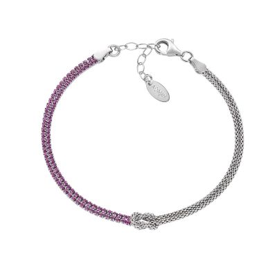 Amen Bracciale Argento Nodo D'amore con Zirconi Rossi