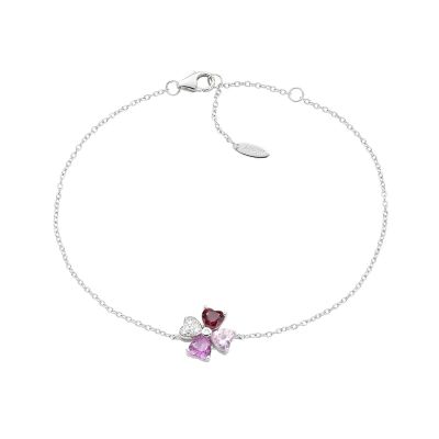 Amen Bracciale Argento Quadricuore Multicolor Fucsia