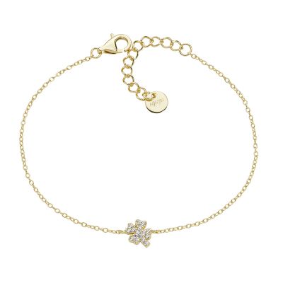 Amen Bracciale Argento Gold Quadrifoglio Zirconato