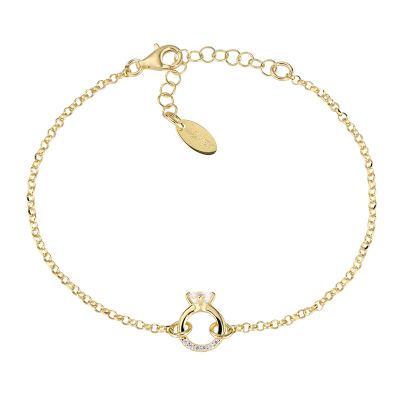 Amen Bracciale Argento Dorato Con Anello Solitario